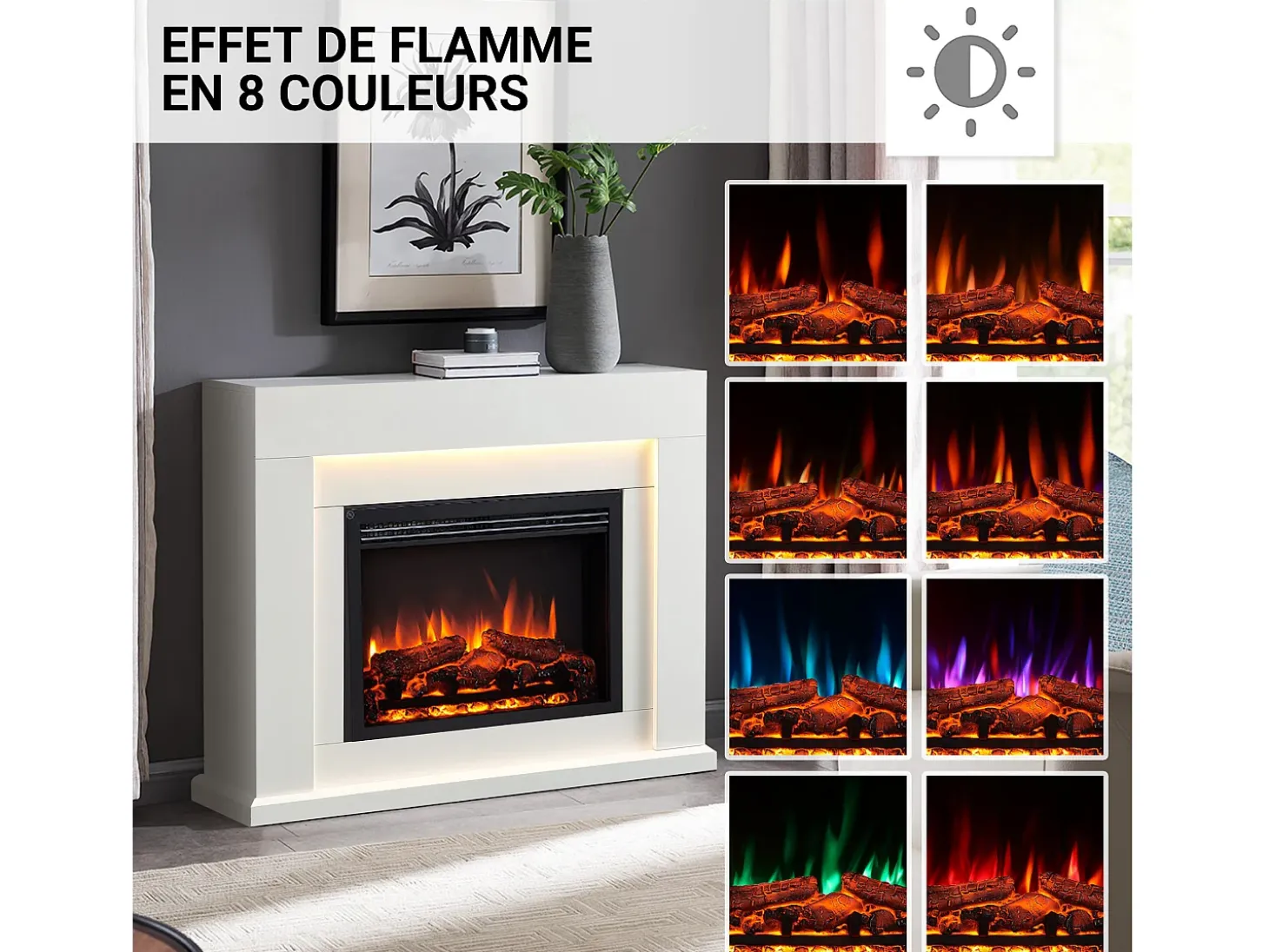 Chimenea eléctrica BALDERIA Elektra ñEfecto llama 3D, iluminación LED, potencia calorífica 1ñ2 kW, mando a distancia - Blanco