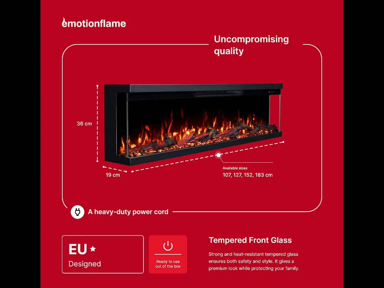 Chimenea eléctrica de 3 caras UNITY 127 - fuego premium, de pared o empotrada - 127x19x36 cm - LED decorativa con calefacción 900/1800W