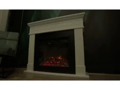 Chimenea eléctrica de pie esquinera MADISON en madera blanca, L126 x P78 x H83