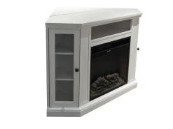 Chimenea eléctrica de pie esquinera MADISON en madera blanca, L126 x P78 x H83