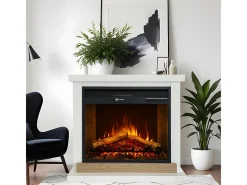 Chimenea eléctrica Stockholm, chimenea de pie, madera blanca, L75xD28xH70 cm