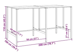 Chrysto Mesa alta de bar acero recubrimiento polvo negro 200x100x110 cm