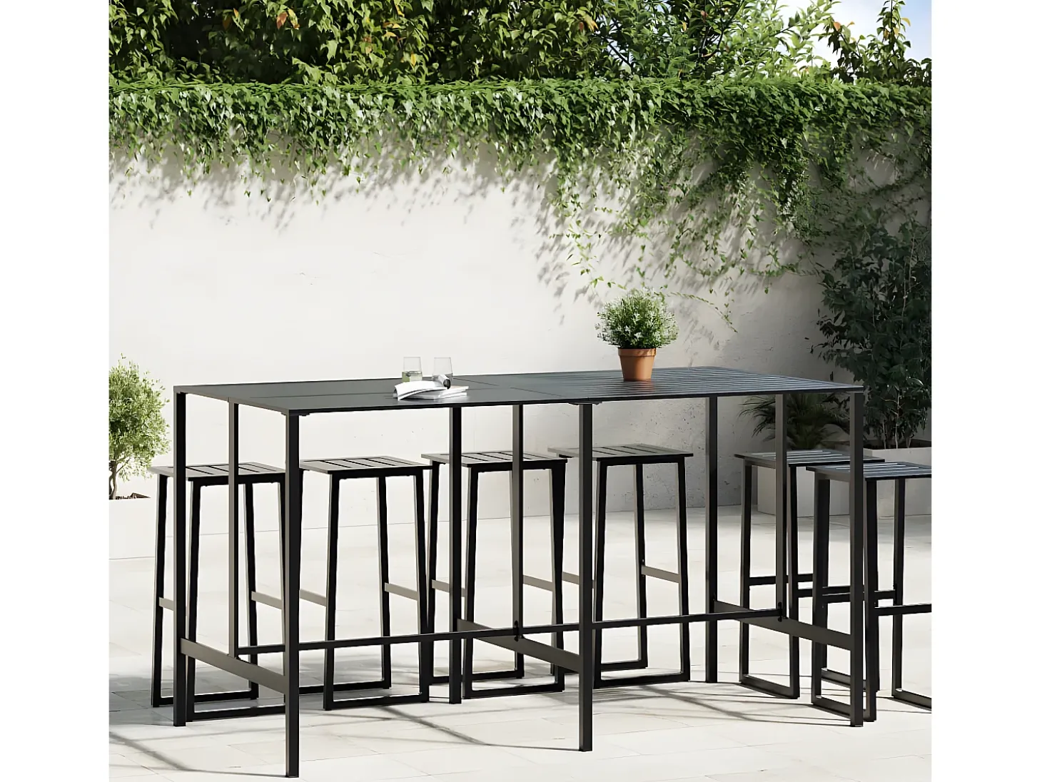 Chrysto Mesa alta de bar acero recubrimiento polvo negro 200x100x110 cm