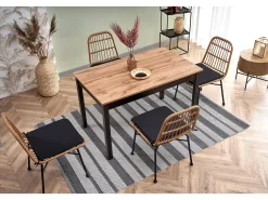 124-168cm mesa de comedor de estilo industrial con tablero chapado en roble y hoja extensible CENTAURE