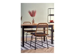 124-168cm mesa de comedor de estilo industrial con tablero chapado en roble y hoja extensible CENTAURE