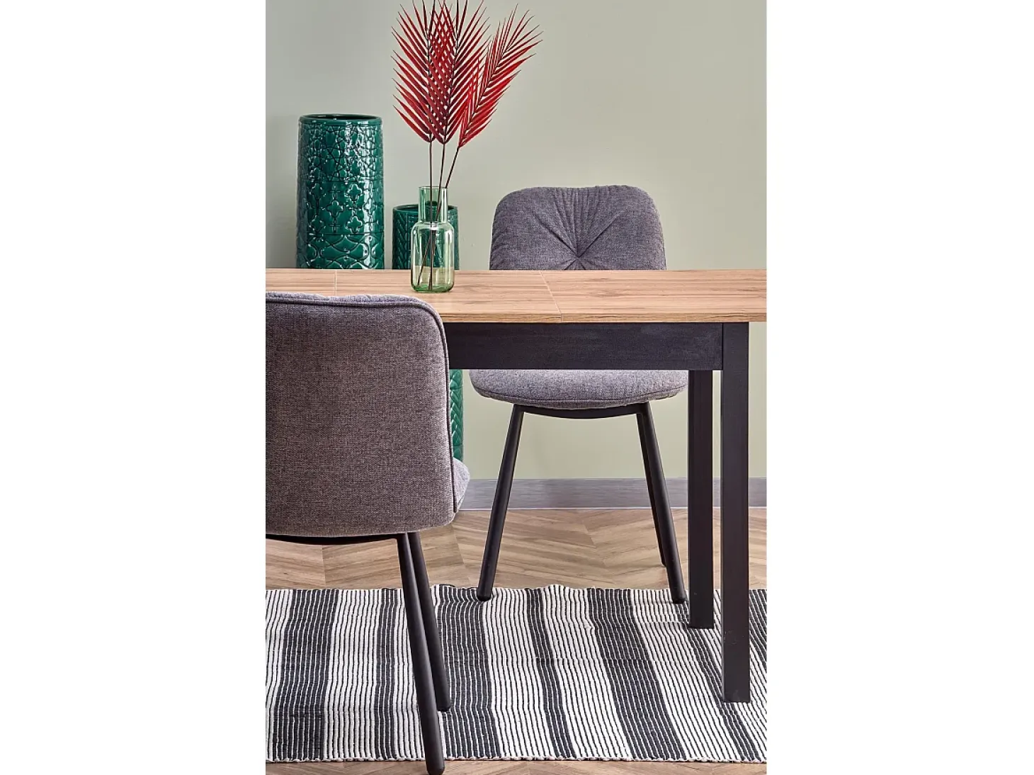 124-168cm mesa de comedor de estilo industrial con tablero chapado en roble y hoja extensible CENTAURE