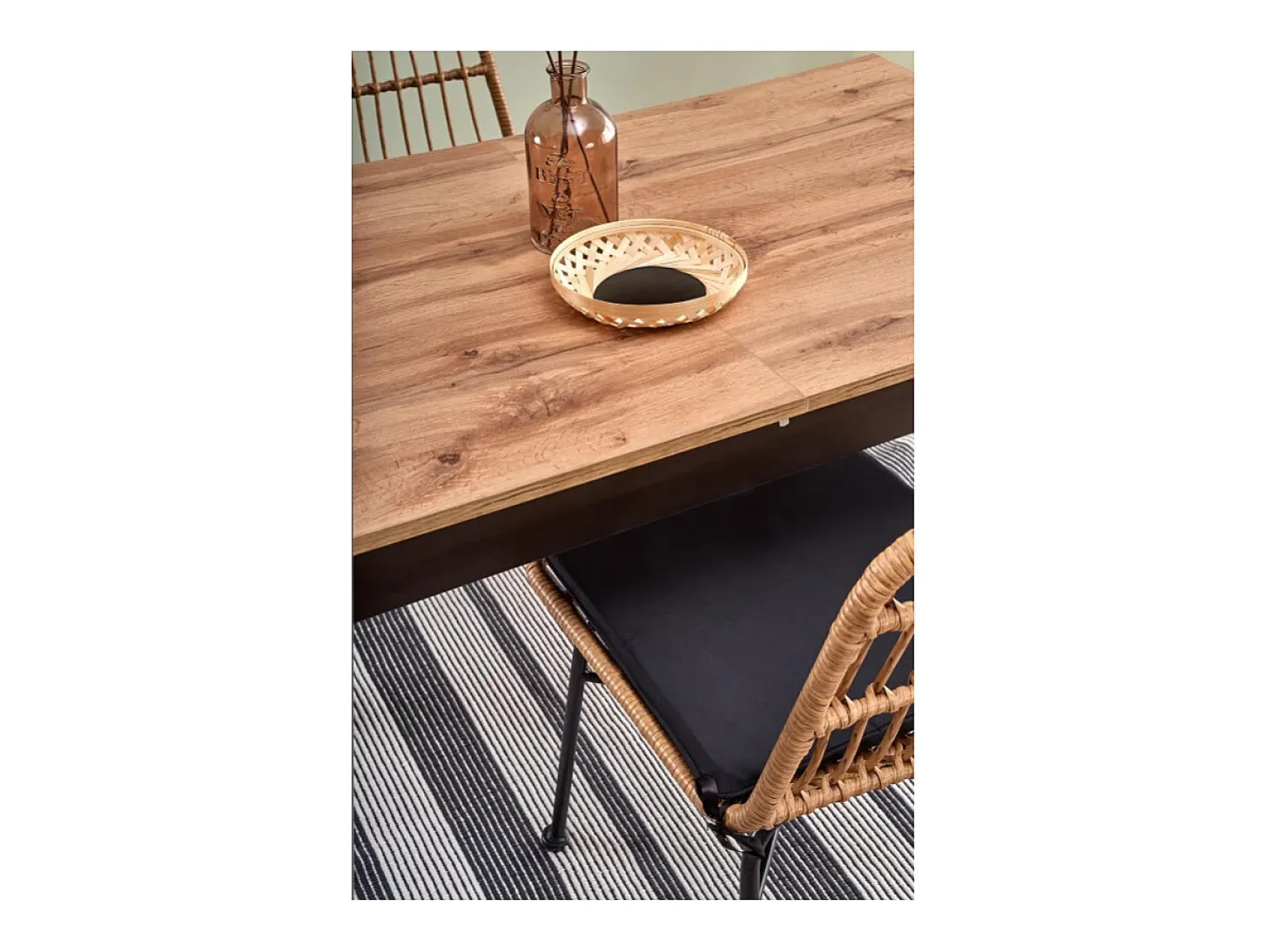 124-168cm mesa de comedor de estilo industrial con tablero chapado en roble y hoja extensible CENTAURE