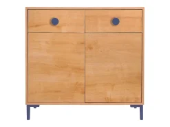 Cómoda 2 puertas 2 cajones color roble y detalles en azúl