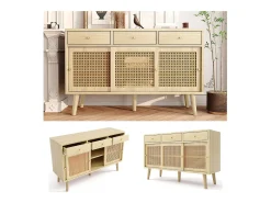 Cómoda aparador alto 120x40x78 cm con 3 puertas correderas y 3 cajones en MDF - Natural Claro