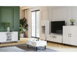 Cómoda Aparador de salón Color Blanco 137x40x73 cm con 2 Puertas y Estantes Abiertos – Diseño Elegante y Versátil para Salón, Dormitorio u Oficina