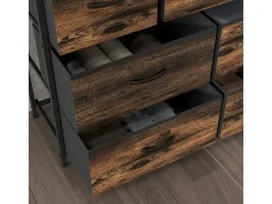 Cómoda, armario, mueble de almacenaje, 5 cajones de tela con tiradores, estructura de metal, color marrón