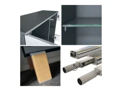 Cómoda Bari V3 Edición Madera, Moderno armario de cocina con 2 grandes puertas de cristal antracita mate / roble natural (92,5 x 84,5 x 35)