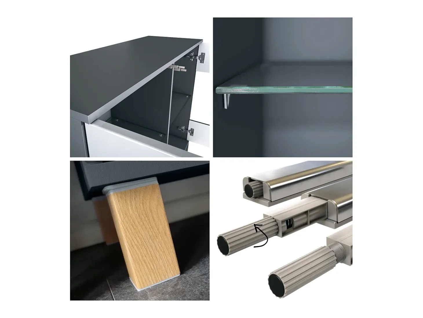Cómoda Bari V3 Edición Madera, Moderno armario de cocina con 2 grandes puertas de cristal antracita mate / roble natural (92,5 x 84,5 x 35)