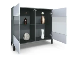 Cómoda Bari V3, Moderno armario de cocina con 2 grandes puertas de cristal antracita mate / gris de alto brillo (92,5 x 83.5 x 35)