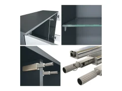 Cómoda Bari V3, Moderno armario de cocina con 2 grandes puertas de cristal incl. iluminación RGB antracita mate / crema de alto brillo (92,5 x 84.5 x 35)