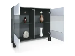 Cómoda Bari V3, Moderno armario de cocina con 2 grandes puertas de cristal antracita mate / negro de alto brillo (92,5 x 84.5 x 35)