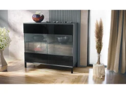 Cómoda Bari V3, Moderno armario de cocina con 2 grandes puertas de cristal antracita mate / negro de alto brillo (92,5 x 83.5 x 35)