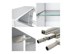 Cómoda Bari V3, Moderno armario de cocina con 2 grandes puertas de cristal incl. iluminación RGB blanco mate / burdeos de alto brillo (92,5 x 83.5 x 35)