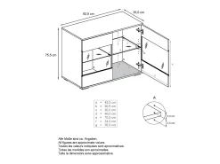 Cómoda Bari V3, Moderno armario de cocina con 2 grandes puertas de cristal incl. iluminación RGB antracita mate / crema de alto brillo (92,5 x 83.5 x 35)