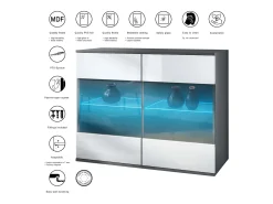 Cómoda Bari V3, Moderno armario de cocina con 2 grandes puertas de cristal incl. iluminación RGB antracita mate / gris de alto brillo (92,5 x 73.5 x 35)