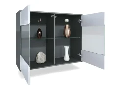 Cómoda Bari V3, Moderno armario de cocina con 2 grandes puertas de cristal antracita mate / burdeos de alto brillo (92,5 x 73.5 x 35)