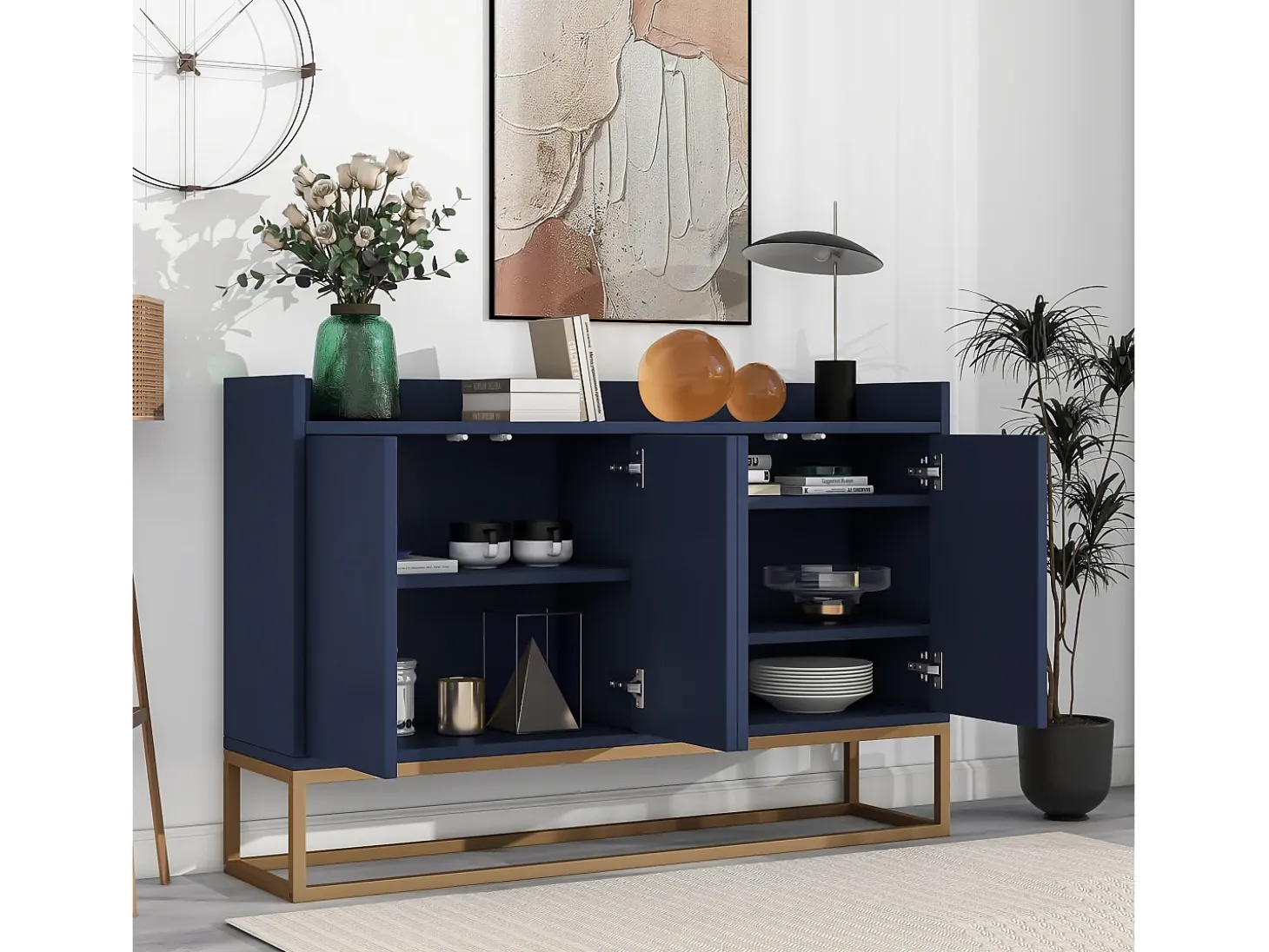 Cómoda buffet 120x30x80 cm minimalista moderna sin tirador - Azul