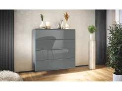 Cómoda colgante Pavos V3, Aparador con 4 cajones antracita mate/gris de alto brillo (76 x 76 x 35 cm)