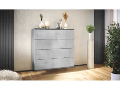 Cómoda colgante Pavos V3, Aparador con 4 cajones antracita mate/hormigón oxidado (76 x 76 x 35 cm)