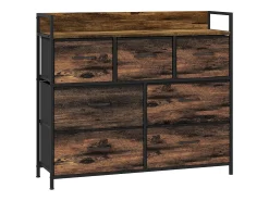 Cómoda con 7 cajones de tela, diseño antivuelco, MDF, marrón (98x29x85 cm)