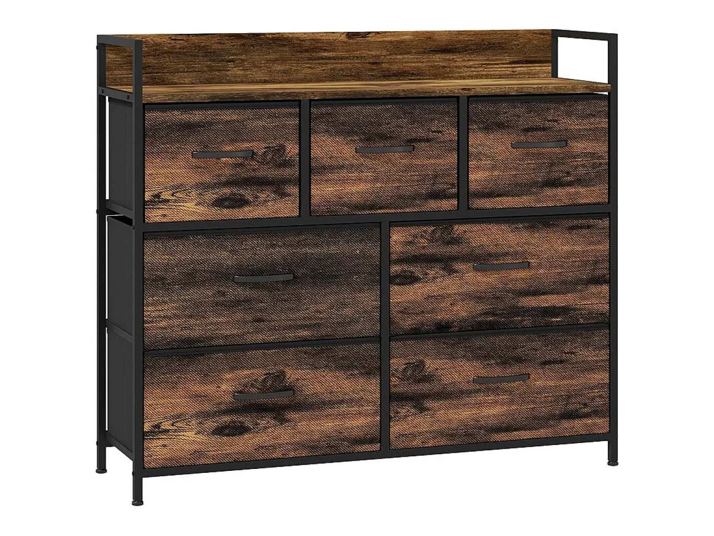 Cómoda con 7 cajones de tela, diseño antivuelco, MDF, marrón (98x29x85 cm)