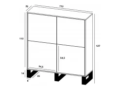 Cómoda con 4 puertas – cuerpo roble wotan, frentes negro mate – 113 cm, patas de metal