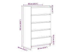 Cómoda de roble Sonoma 60x36x103 cm Madera de ingeniería