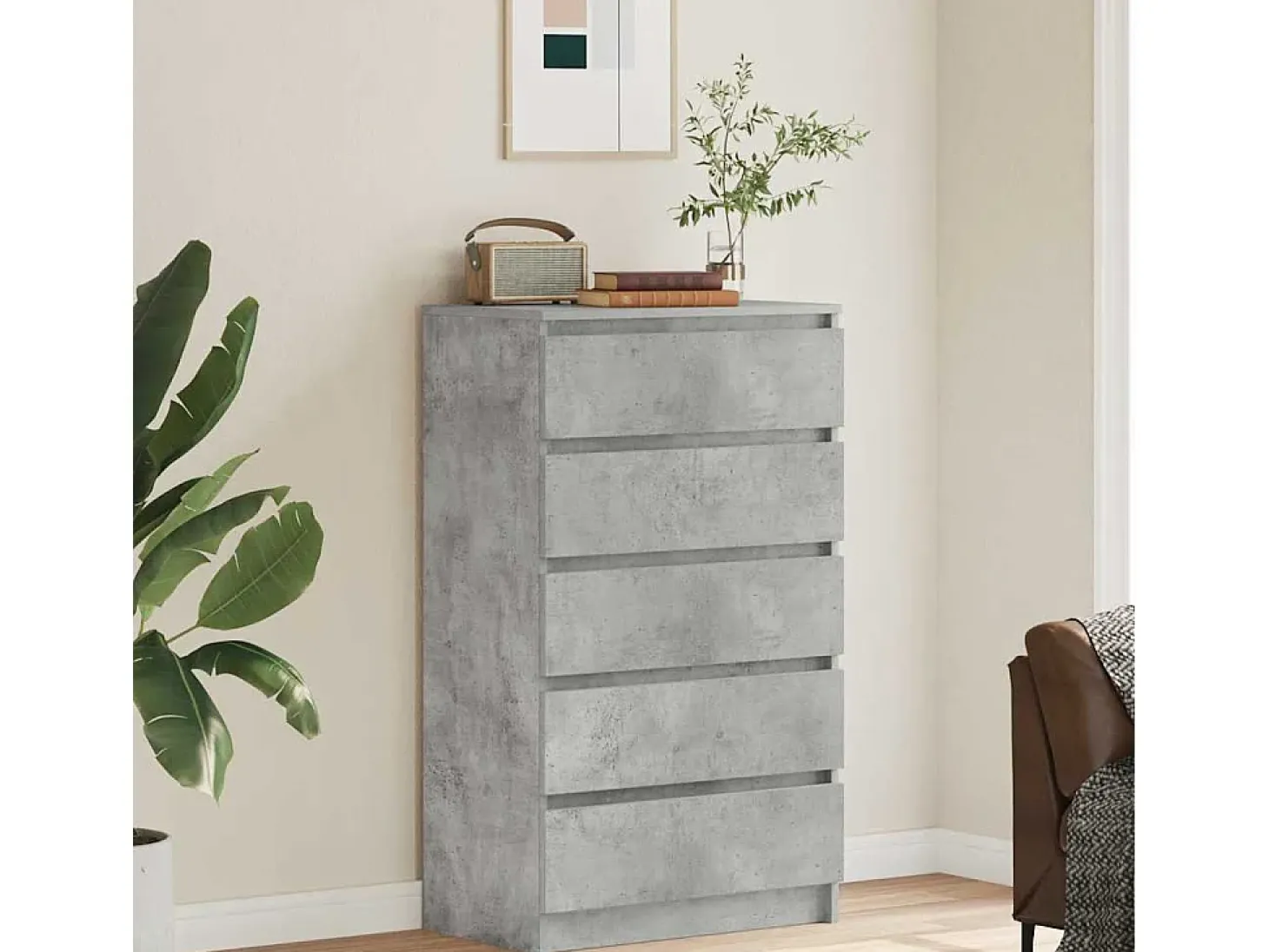 Cómoda gris hormigón 60x36x103 cm Madera de ingeniería