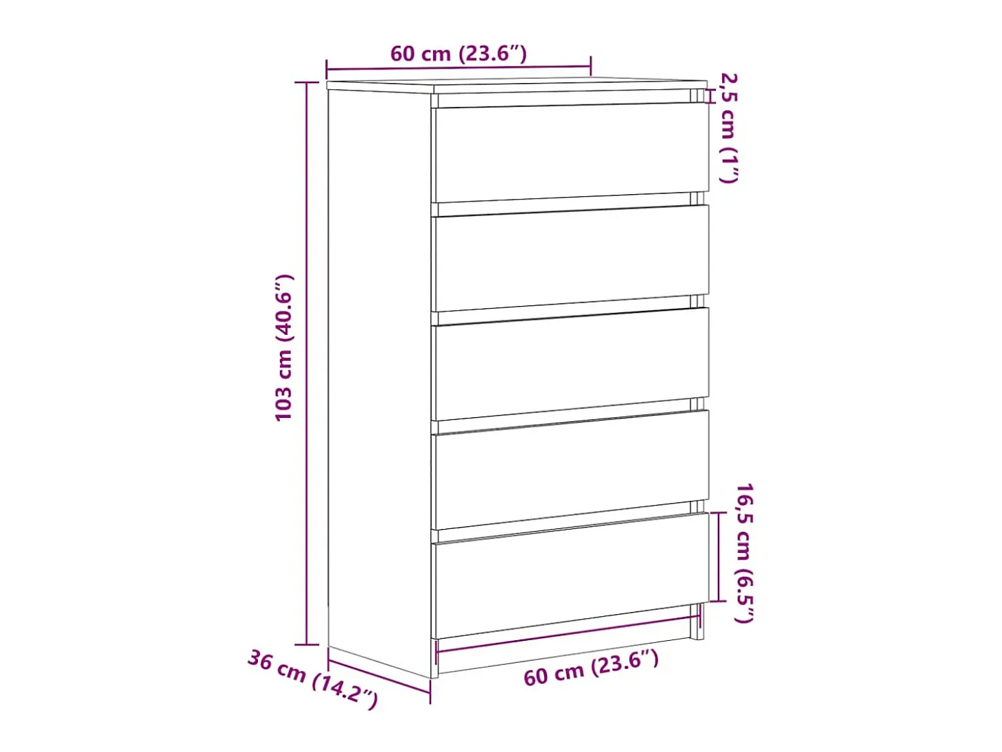 Cómoda gris hormigón 60x36x103 cm Madera de ingeniería