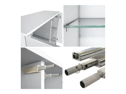Cómoda Grömitz V3, Moderno armario de cocina con 2 grandes puertas de cristal blanco mate / crema de alto brillo (92,5 x 83.5 x 35)