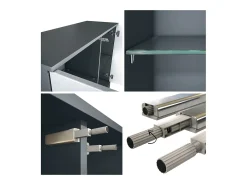Cómoda Grömitz V3, Moderno armario de cocina con 2 grandes puertas de cristal antracita mate / crema de alto brillo (92,5 x 73.5 x 35)