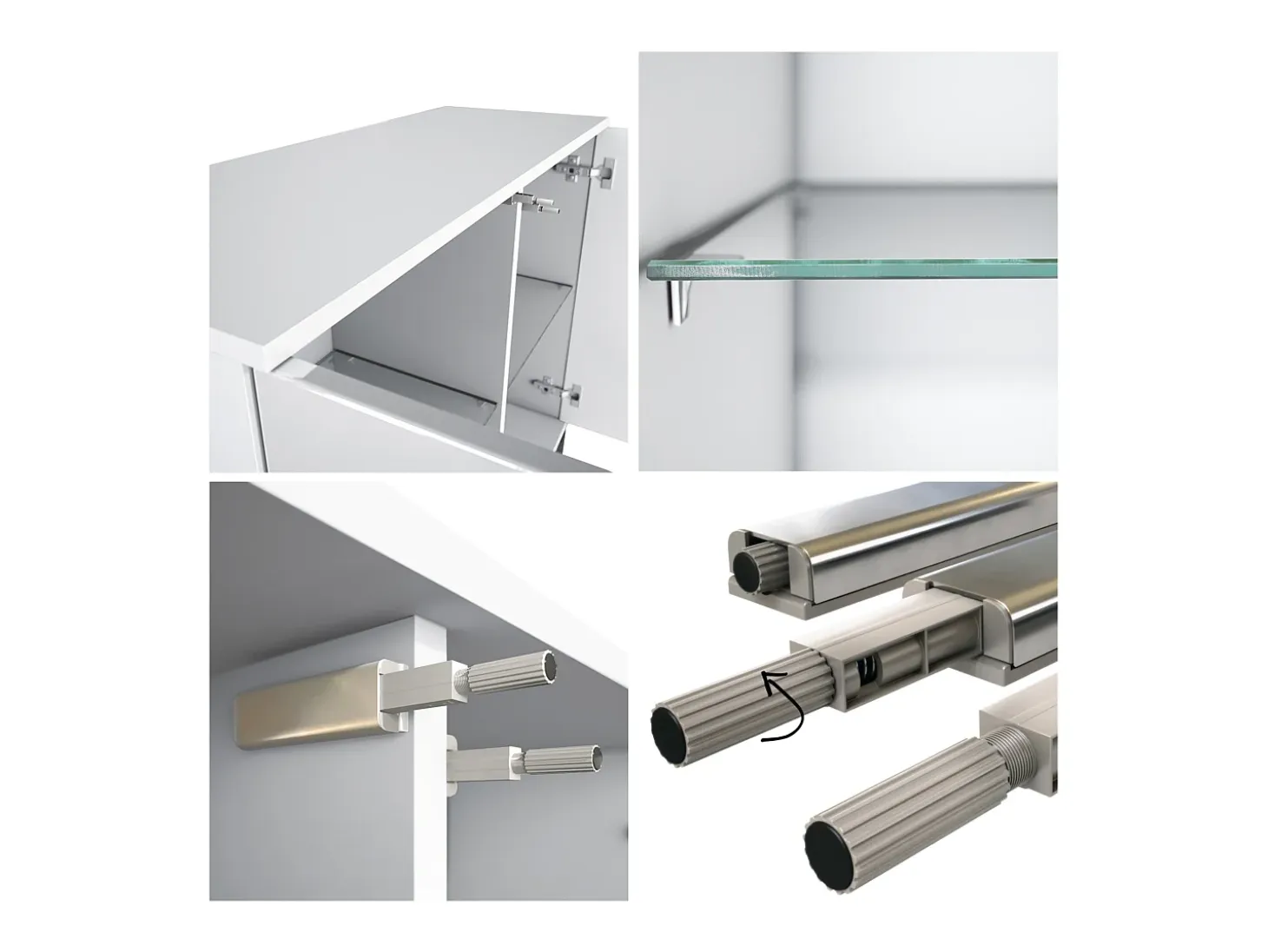 Cómoda Grömitz V3, Moderno armario de cocina con 2 grandes puertas de cristal blanco mate / crema de alto brillo (92,5 x 73.5 x 35)