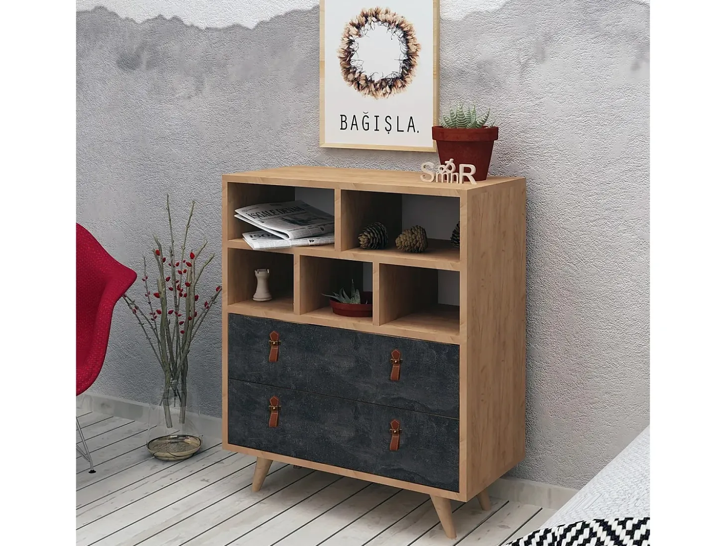 Cómoda Marco color roble Gris oscuro 70x40x85.6 cm