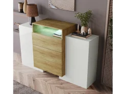 Cómoda moderna de madera estructurada con cajones de almacenaje - L 140 x P 30 x H 78 cm