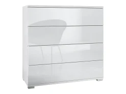Cómoda Pavos V3, Aparador con 4 cajones blanco mate/blanco de alto brillo (76 x 76 x 35 cm)