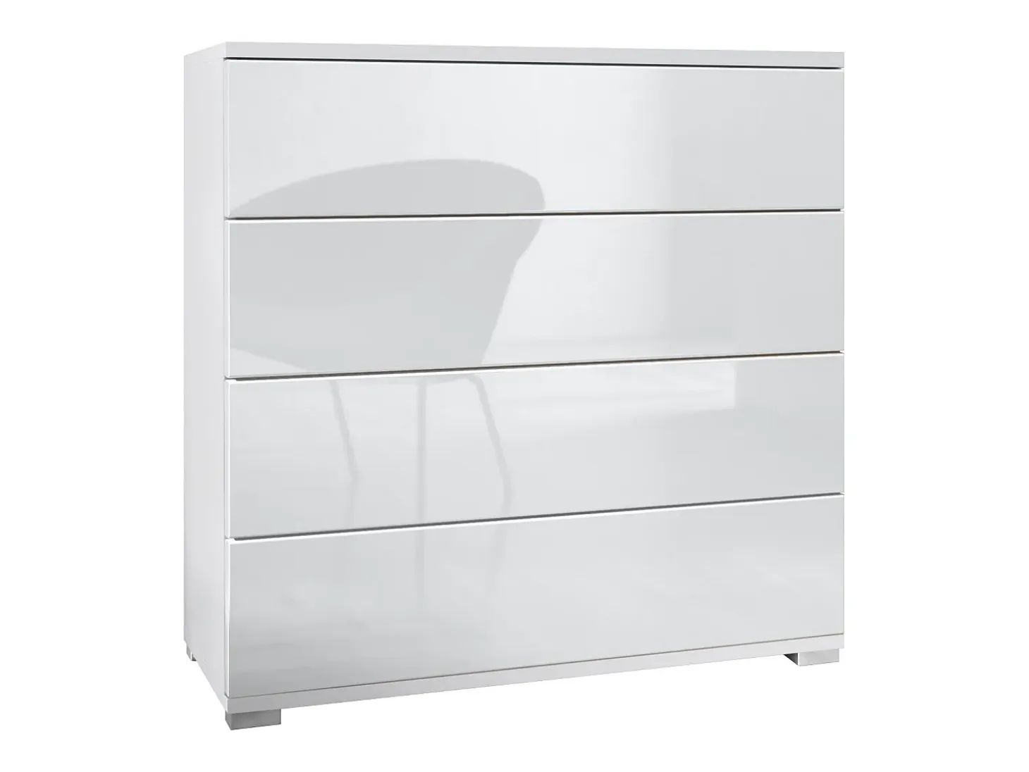 Cómoda Pavos V3, Aparador con 4 cajones blanco mate/blanco de alto brillo (76 x 76 x 35 cm)