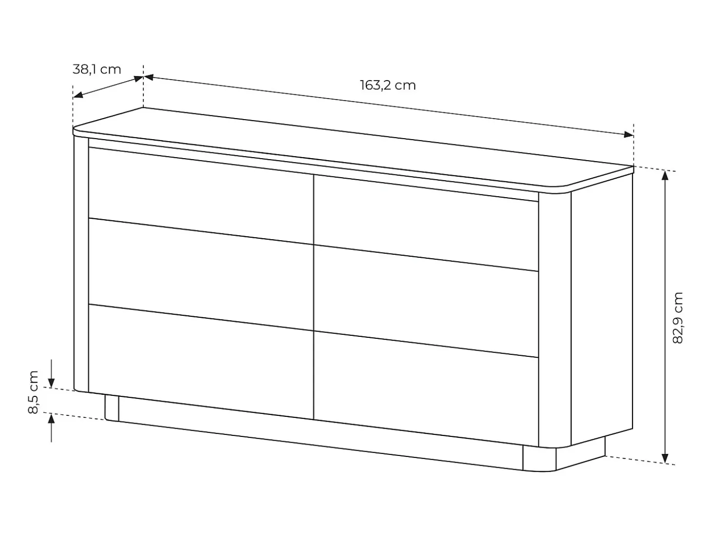 Cómoda, roble cremona, 163,2 x 82,9 x 38,1 cm