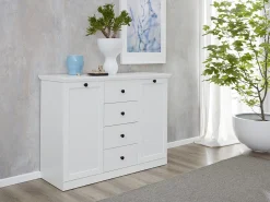 Cómoda Valex blanco mate de 2 puertas y 4 cajones