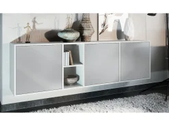 Cómoda Vladon Cuba - blanco mate/gris claro satinado - Aparador moderno para su salón - (AnxAlxPr) 182x53x35 cm