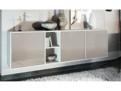 Cómoda Vladon Cuba - blanco mate/gris arena de alto brillo - Aparador moderno para su salón - (AnxAlxPr) 182x53x35 cm