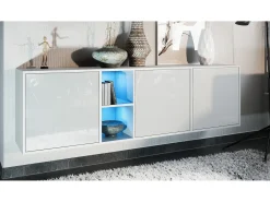 Cómoda Vladon Cuba - blanco mate/blanco de alto brillo con LED - Aparador moderno para su salón - (AnxAlxPr) 182x53x35 cm
