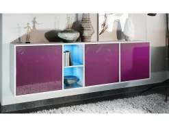 Cómoda Vladon Cuba - blanco mate/zarzamora de alto brillo con LED - Aparador moderno para su salón - (AnxAlxPr) 182x53x35 cm