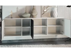 Cómoda Vladon Cuba - blanco mate/gris arena de alto brillo con LED - Aparador moderno para su salón - (AnxAlxPr) 182x53x35 cm