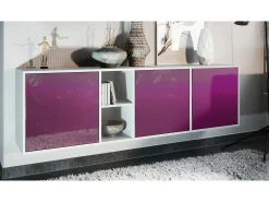 Cómoda Vladon Cuba - blanco mate/zarzamora de alto brillo - Aparador moderno para su salón - (AnxAlxPr) 182x53x35 cm