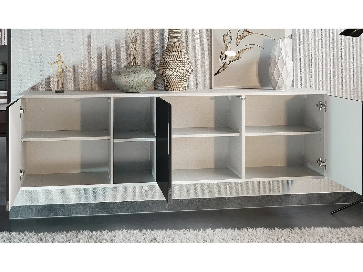 Cómoda Vladon Cuba - blanco mate/zarzamora de alto brillo - Aparador moderno para su salón - (AnxAlxPr) 182x53x35 cm